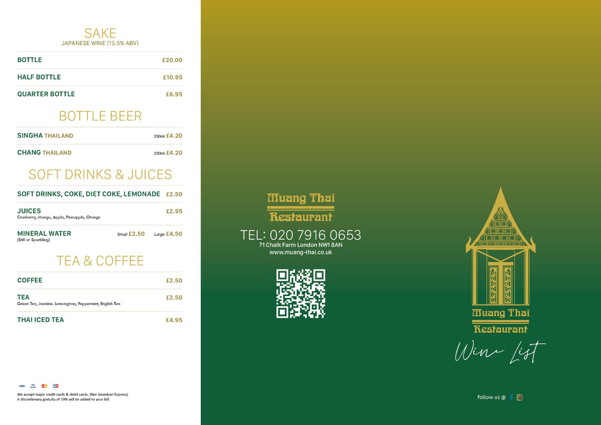 Muang-Thai Restaurant Drink Menu